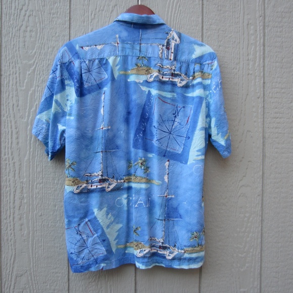VTG Jams‎ World Shirts Mens Small Blue Sea Hawaiian Catamaran Print island Life - Picture 6 of 13